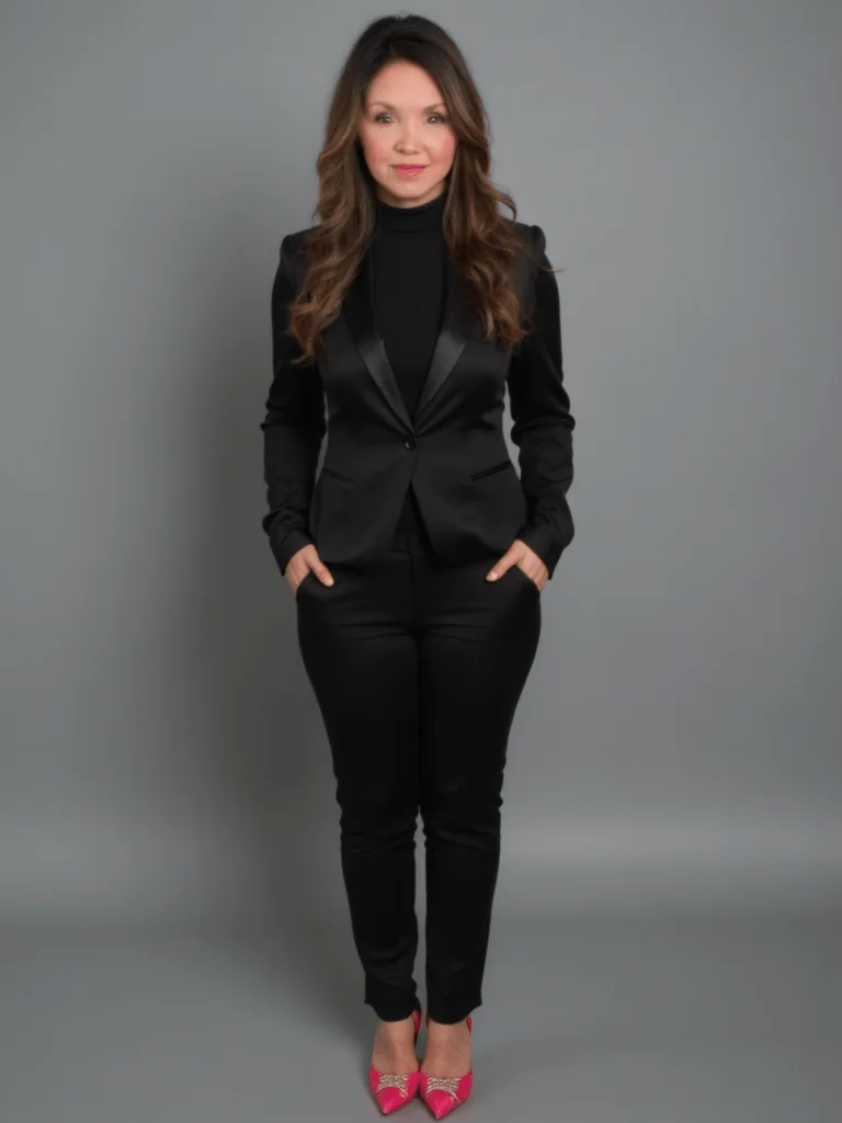 Danielle Lemons, full-length photo in a black suit