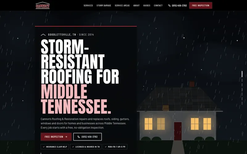 Roofing company website, design example